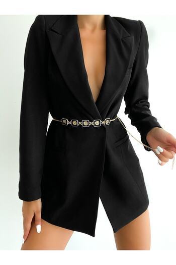 laughs Women's Black Flower Patterned Metal Chain Belt Kmr9009