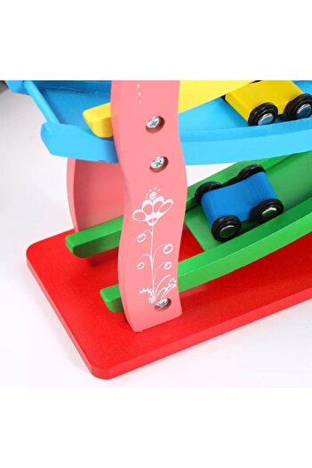 SAMTOYS Ahşap 4 Katlı Araba Yolu Araba Kaydırma Oyunu Ahşap Otoyol Oyunu Rampa Seti Hız Arabaları