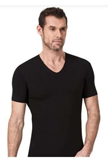 Namaldı 182 Half Sleeve Lycra V-Neck Men's Undershirt Black