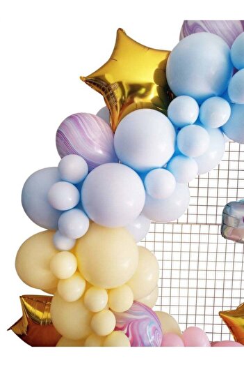 Çemrek Süs Parti Unicorn Macaron Balloon Chain-Birthday Balloon Chain 133 Pieces Balloon-Chain-Pump