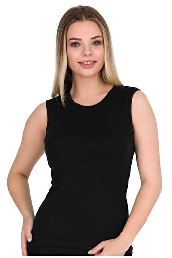 Berrak Tricot de corp fără mâneci, bumbac, negru, cu 0 guler, 6 bucăți 2131