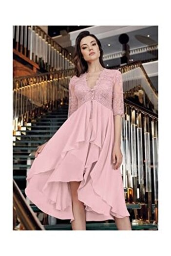 İmaj 6208 Dowry Satin Lace Long Dressing Gown Nightgown Double Set - Powder