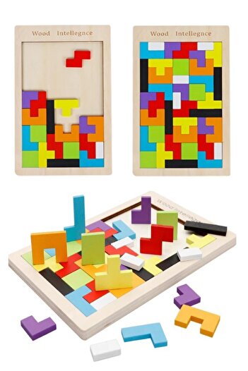 RoseRoi Wooden Block Tetris Brain Teaser