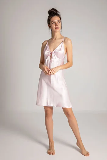 Siyah İnci Women's Pink Satin Nightgown