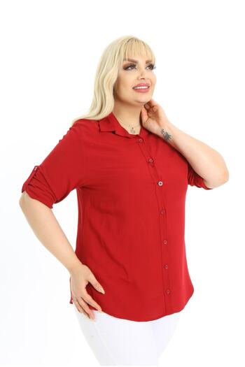 By Alba Collection Claret Red Women's Shirt - Cotton Viscose, Solid Plus Size