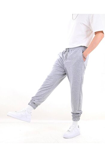 HABBE UNİSEX Sirius Collection - Unisex Eşofman Altı 3 Iplik Şardonsuz Paça Lastikli Gri