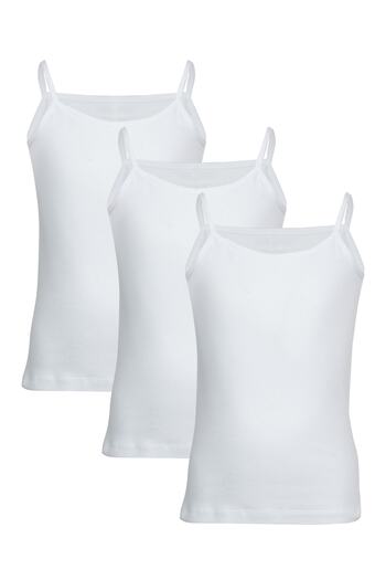 BSM White 100% Cotton Girl's Tank Top - Soft Breathable, Rope Strap, Set of 3