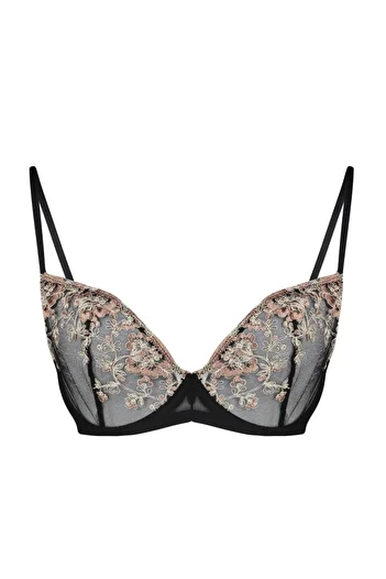 Trendyol Curve Black Embroidered Balconette Lace Bra TBBAW23CW00009