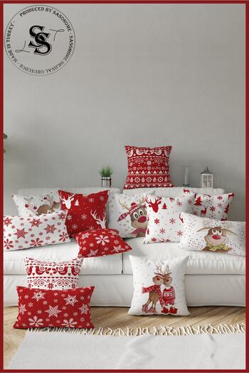 SasoHome Happy New Year Happy Deers Patterned 5-Piece Combination Patterned Digital Printed Throw Pillow Cover