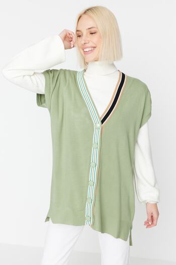 Trendyol Modest Mint Collar Stripe Detailed Knitwear Sweater TCTAW22UV0002