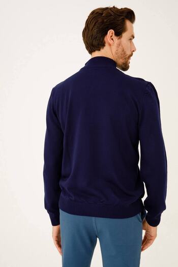 İgs Men's Navy Blue Standard Half Fisherman Knitwear