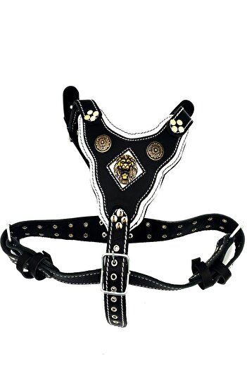 Tasma Market Large Breed and Medium Breed Warrior Leather Design Lion Head Dog Chest Collar