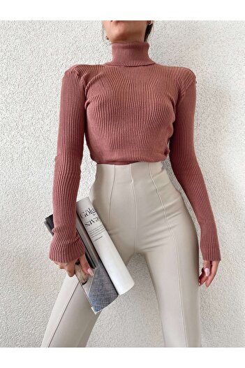 Jose Clothing Pulover de damă cu tricot cu mânecă lungă, cu nervuri