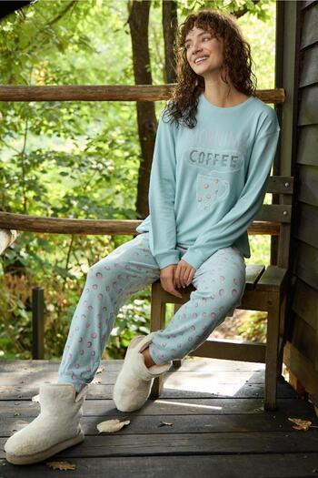 Aydoğan Women's Turquoise Winter Thermal Pajamas Set - Crew Neck, Long Sleeve B15-1 30064 Aydogan ®