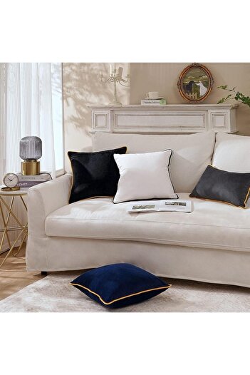 Bc Home 2'li Kenar Biyeli Kırmızı, Yeşil Kırlent Kılıfı, Kadife Görünümlü 2 Adet 43 X 43 Cm