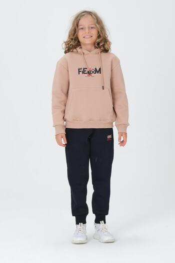 Black One Boy's Hooded Print Λεπτομερής επάνω και κάτω Cardon Cargo Pocket Παιδική φόρμα T από ύφασμα 3 κλωστών