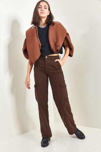 Bianco Lucci Γυναικείο παντελόνι Cargo Pocket Gabardine Plazzo