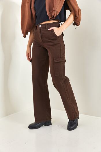 Bianco Lucci Γυναικείο παντελόνι Cargo Pocket Gabardine Plazzo