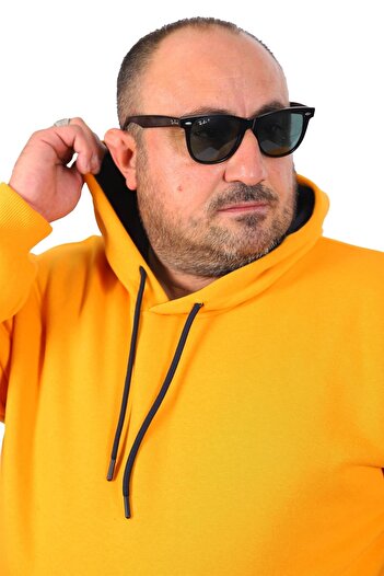 Starbattal Plus Size Men's Basic Sweat Hooded 11700-mustard