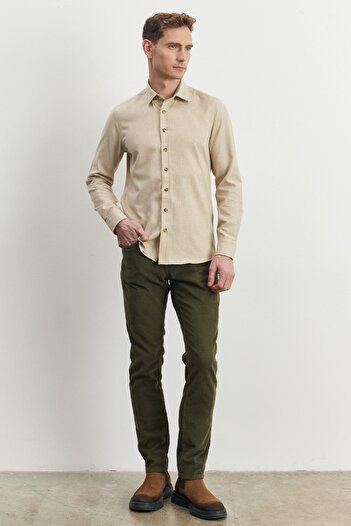 ALTINYILDIZ CLASSICS Ανδρικό εύκαμπτο βελούδινο παντελόνι Khaki Slim Fit Slim Fit