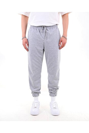 HABBE UNİSEX Sirius Collection - Unisex Eşofman Altı 3 Iplik Şardonsuz Paça Lastikli Gri