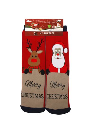 KARDEŞLER ÇORAP New Year Christmas Christmas Colorful Patterned Socket Towel Socks