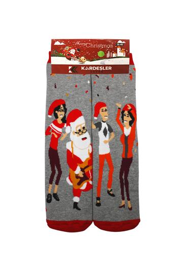 KARDEŞLER ÇORAP New Year Christmas Christmas Colorful Patterned Socket Towel Socks