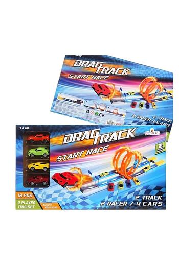 King Toys Toy Drag Track Race Car Set with Race Track with Launch Ramp 18 Pieces
