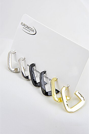 EUROMODA Specially Designed Set of 6 Earrings in Black, Gold and Silver Colors