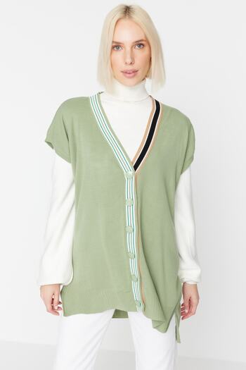 Trendyol Modest Mint Collar Stripe Detailed Knitwear Sweater TCTAW22UV0002