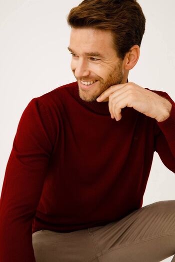 İgs Men's Claret Red Standard Half Fisherman Knitwear