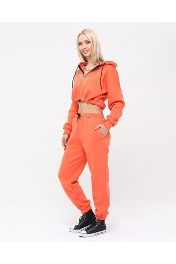 TRENDHİLL Hooded Crop Sweatshirt - Half Zipper 5502t