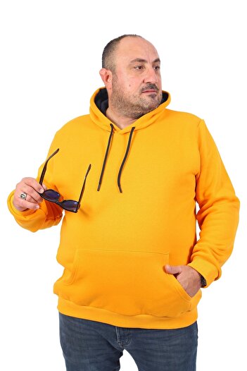 Starbattal Plus Size Men's Basic Sweat Hooded 11700-mustard
