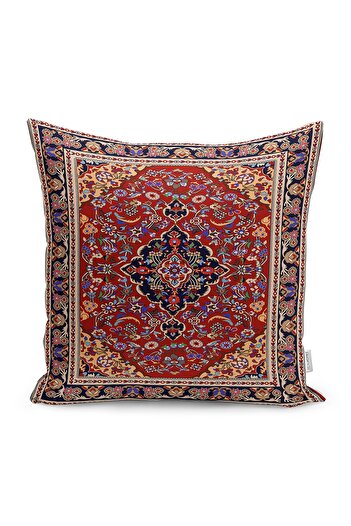 Realhomes Ethnic Motif Ottoman Patterned Digital Printed Pillow Cushion Cover on Red Background