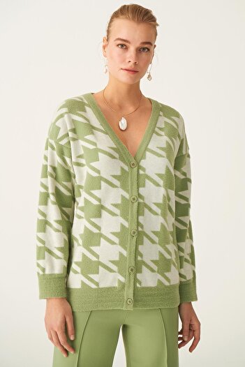 Perspective Illas Mold Green Ecru Color Women's Knitwear Cardigan