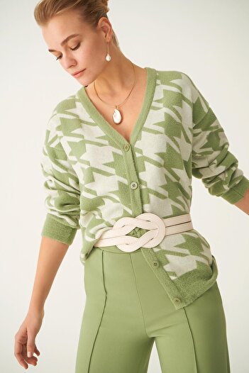 Perspective Illas Mold Green Ecru Color Women's Knitwear Cardigan