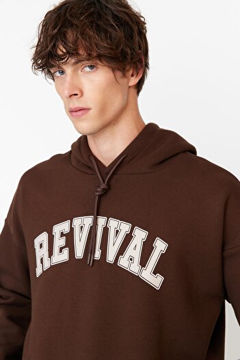 Trendyol Collection Καφέ Unisex Fleece πουκάμισο - Oversize με κουκούλα, ζεστό TMNAW22SW1462