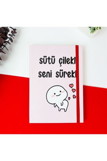 hediyeofisi Caiet cu copertă rigidă și elastică Milk Strawberry Design Continuous