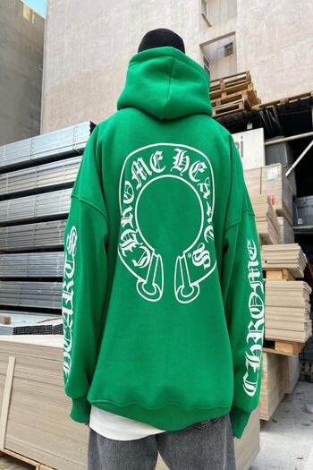 Machetta Large Size Hooded Horse Back and Sleeve Text Detail Oversize Sweatshirt