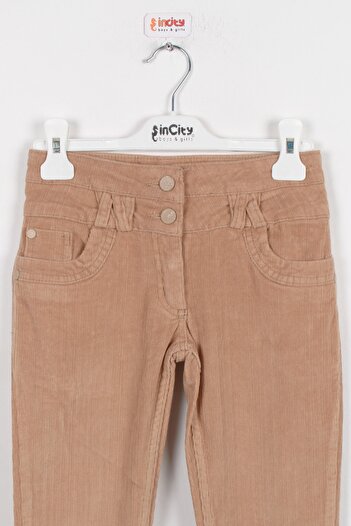 incity Girl's Skinny Leg Camel Velvet Trousers