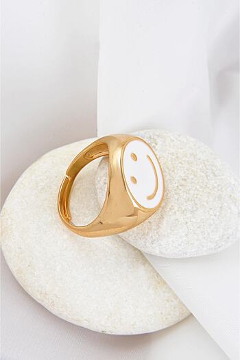 EUROMODA White Color Ring with Adjustable Smiley Face Design