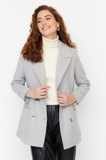 Trendyol Collection Gray Button Closure Stamp Coat TWOAW23KB00306