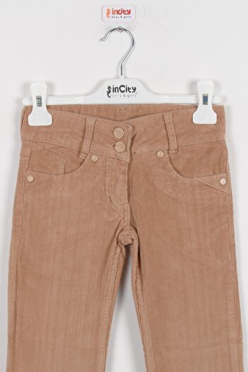 incity Girl's Wide Leg Camel Velvet Trousers