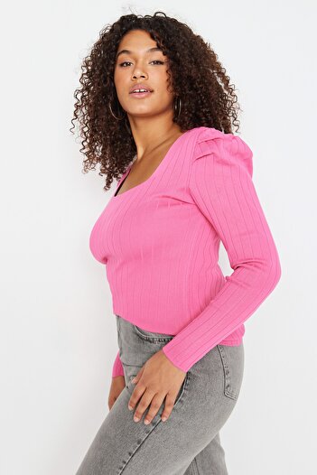 Trendyol Curve Pink Watermelon Sleeve Knitwear Blouse TBBAW23AF00018