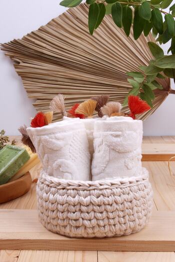 Baveno Multi-Purpose Knitted Basket and 3 30x30 Towels