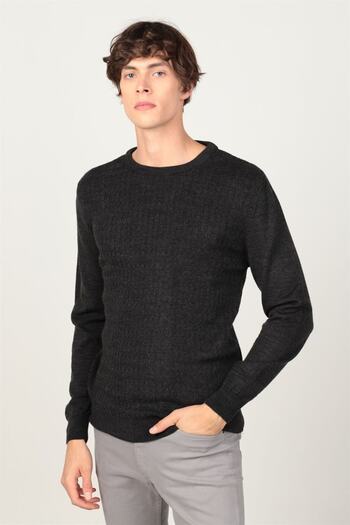 Tudors Men's Slim Fit Narrow Cut Crew Neck Self Patterned Sweater