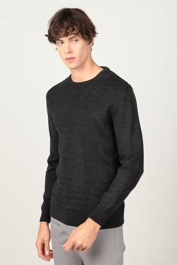 Tudors Men's Slim Fit Narrow Cut Crew Neck Self Patterned Sweater