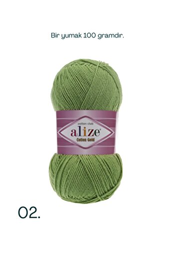 Alize Cotton Gold 5 Pieces Green Color Knitting Yarn for Amigurumi (55% Cotton - 45% Acrylic) Color Code:485