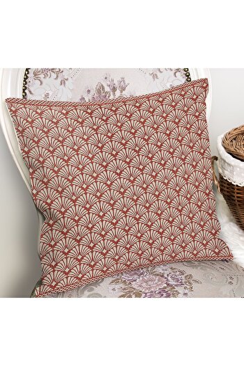Realhomes Ethnic Patterned Red and Cream Digital Printed Pillow Cushion Cover with Motifs on the Floor