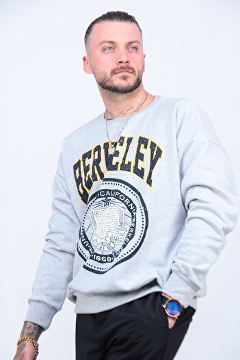 MODAGEN Unisex Gri Berkeley Baskılı Oversize Sweatshirt